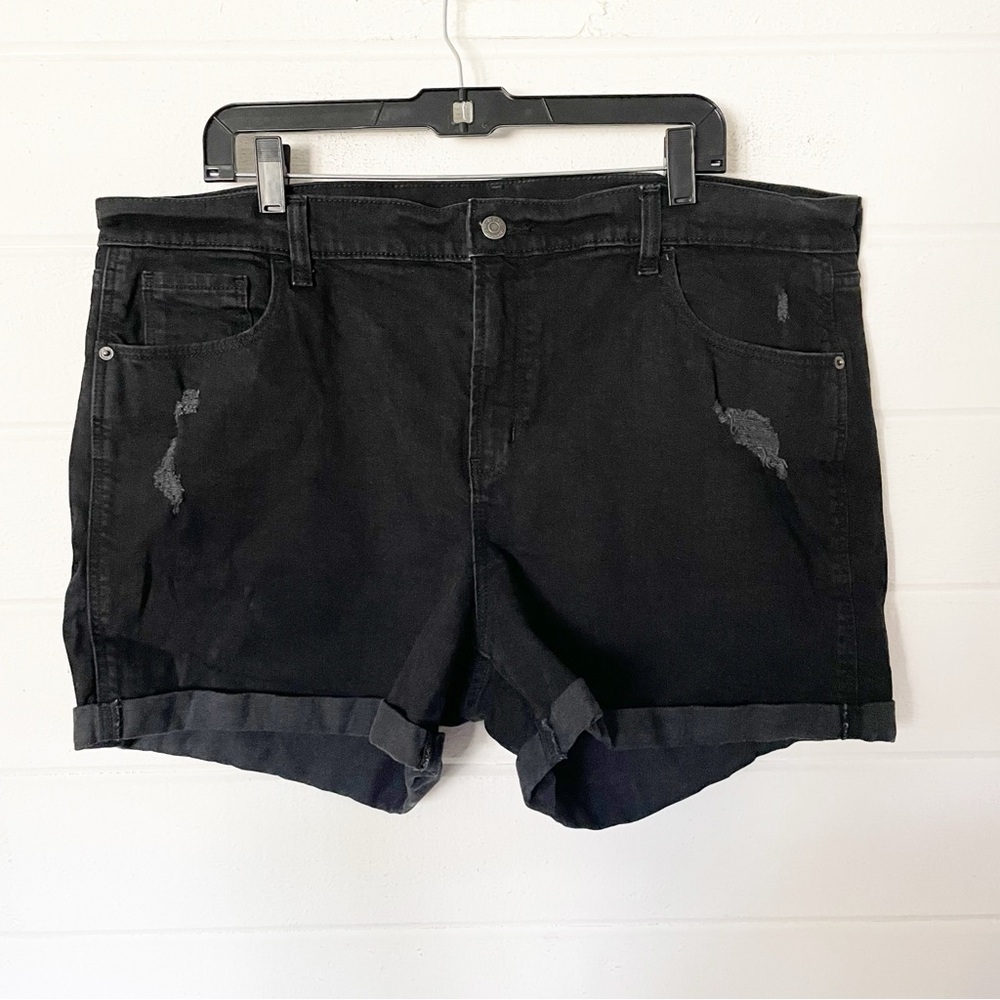 Old Navy Black Denim Mid Rise Boyfriend Distressed Jean Shorts Size 18